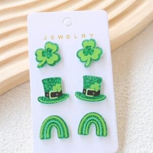 3 pair of acrylic st patricks day earrings